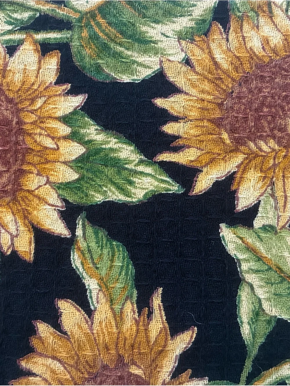 April Cornell Sunflower design Kitchen Dish Towels Panel in Yellow, Green, Black